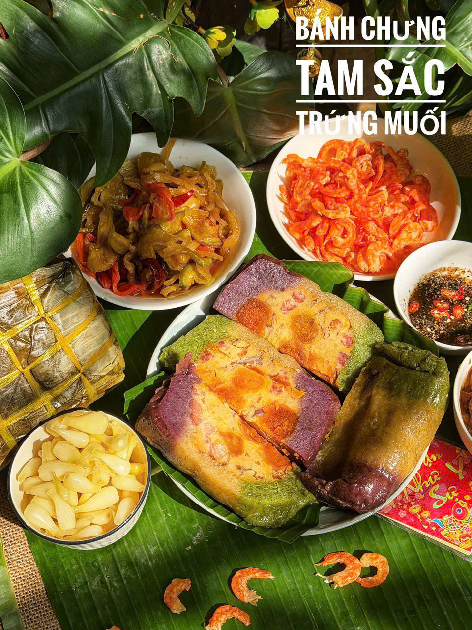 Bánh chưng 3 màu (nhân đậu xanh thịt trứng muối)- Bánh chưng tam sắc