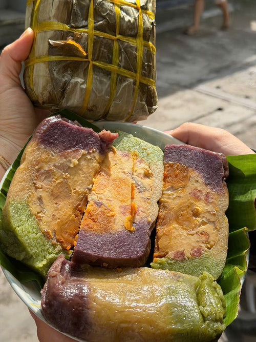 Bánh chưng 3 màu (nhân đậu xanh thịt trứng muối)- Bánh chưng tam sắc