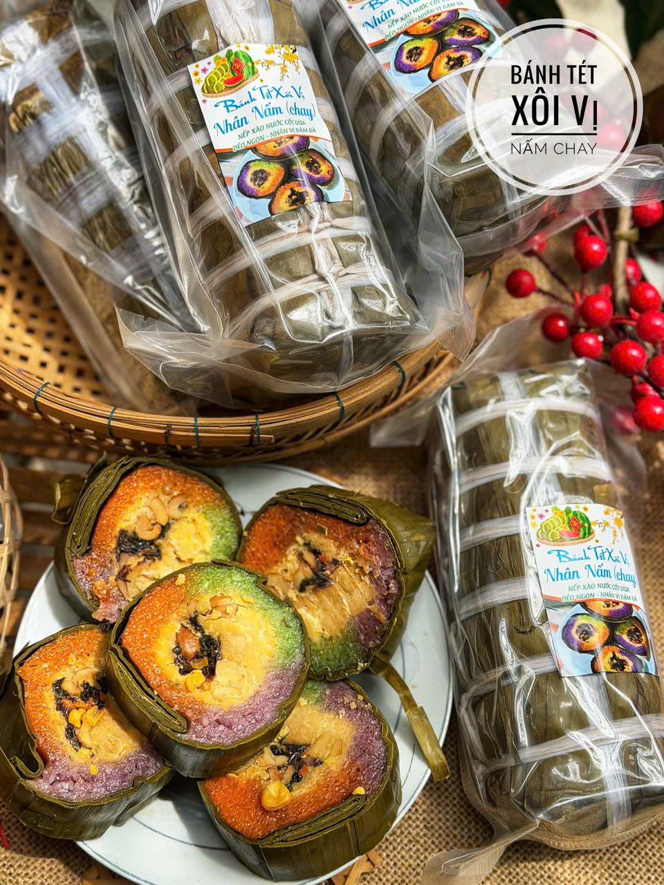 Bánh tét xôi vị nhân nấm chay