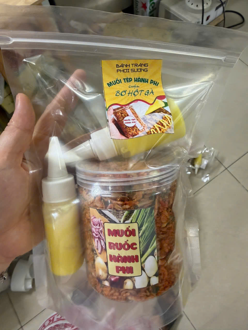 Set bánh tráng phơi sương Muối tép hành phi cuộn bơ hột gà